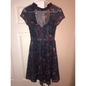 Classy blue dress maroon floral